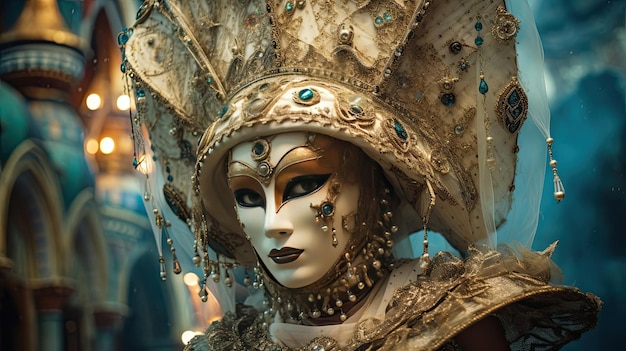 Betoverd maskerfestival in een Venetiaanse stad