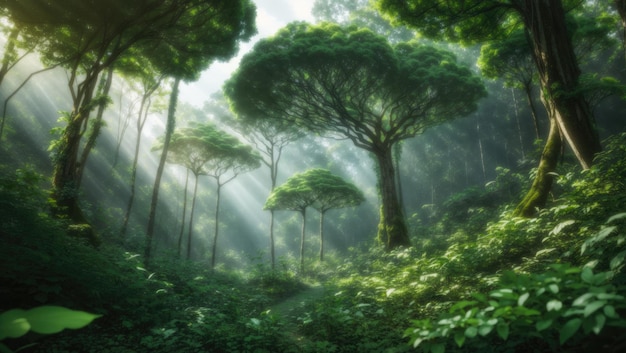 Betoverde luifel die de schoonheid van een weelderige groene jungle verkent