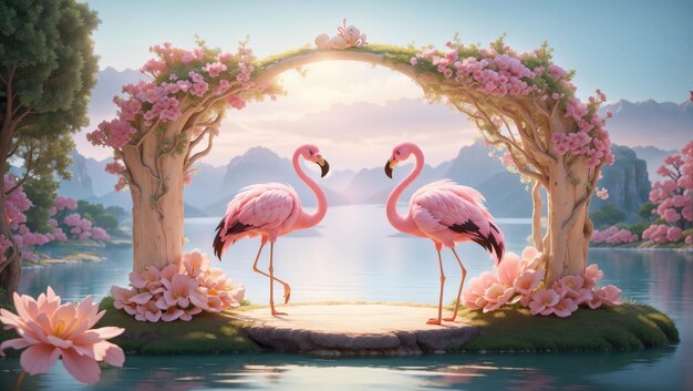Betoverde reflecties Majestueuze flamingo's in een sprookjeshaven