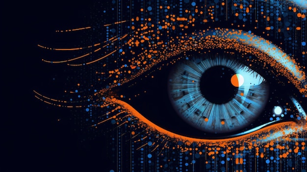 Betoverend blauw oog met oranje stippen Een boeiende close-upopname gemaakt door AI