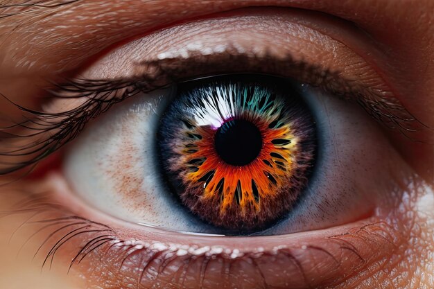 Betoverend detail Een miljard kleuren in een dramatische close-up van het menselijk oog
