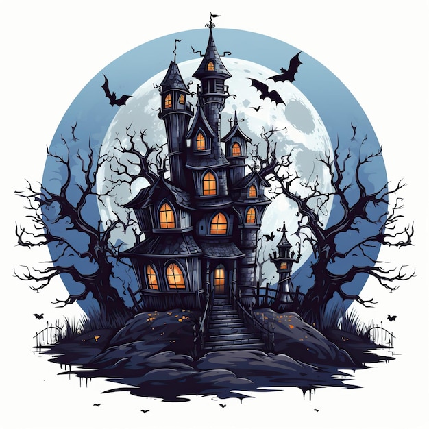 Betoverend spookkasteel Halloween aquarel illustratie generatieve Ai