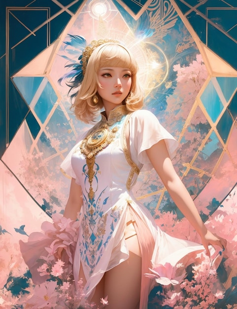 Betoverende elegantie Koreaans blond kort haar tovenaarsroze hemdje