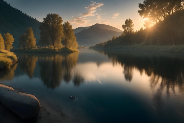 Betoverende foto's langs de rivier en majestueuze meren gegenereerd met behulp van AI