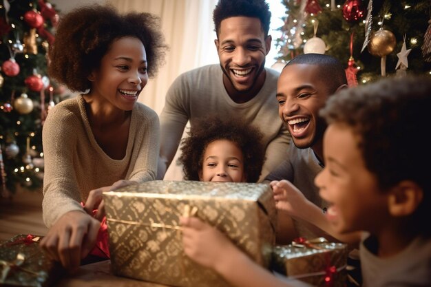 Betoverende kerstfeesten geschenken aan het gezin en de vreugdevolle geest van de kerstman