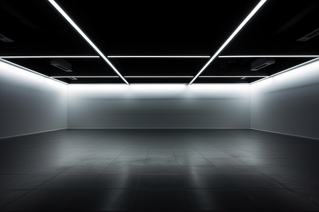 Betoverende lege ruimte verlicht door spotlights, ideaal voor een generatieve AI in een showroom