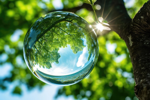 Betoverende momenten in de natuur Een heldere doorzichtige bubbel gevangen onder een majestueuze boomkrans