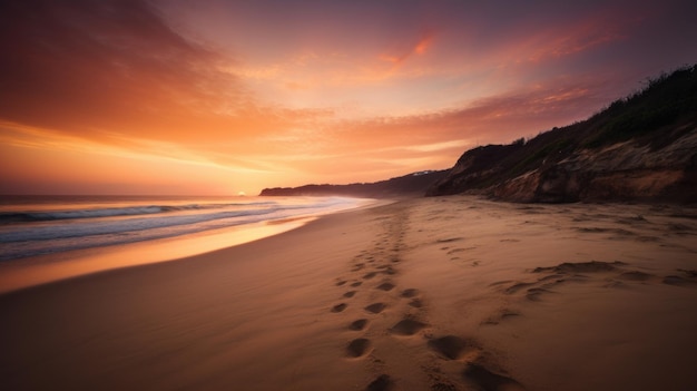 Foto betoverende zonsondergang bij sandy beach valley