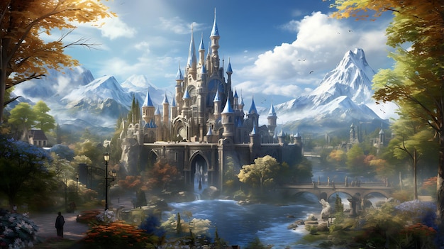 betovering fantasiewereld in mystiek bos met oud kasteel