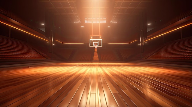 Betreed het Arena Verlichte Basketbalstadion gevuld met digitale 3D-illustraties van fans