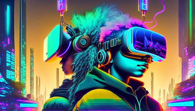 Betreed het Cyberpunk-rijk Ga helemaal op in levendige 4K-illustraties van een jongen met een VR-headset