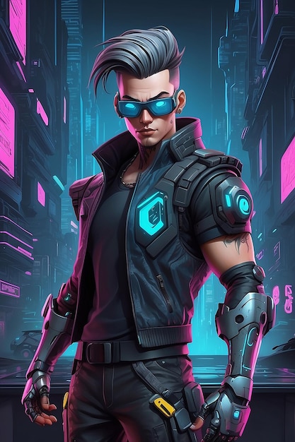 Betrekkelijke Cyberpunk Character Vector Art voor Marketing en Branding Frontal View Concept