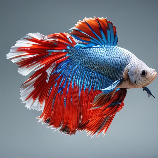 Betta fish is red and blue