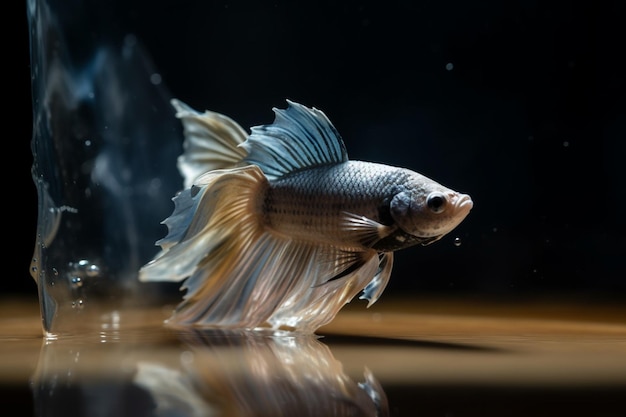 Betta fish reflecting itself in plastic material