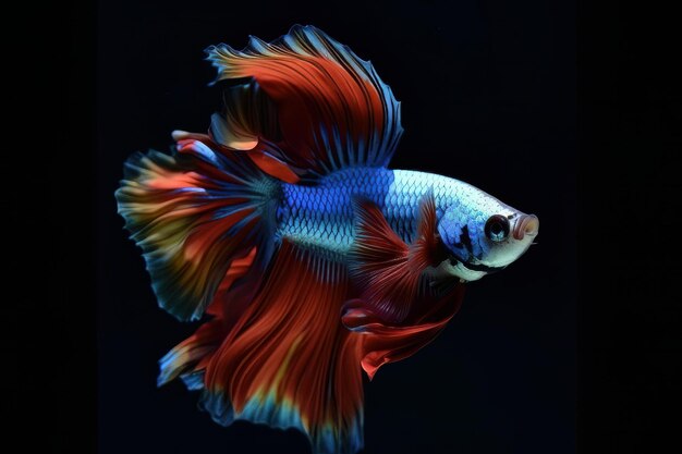 Betta 물고기 샴 싸우는 물고기 betta splendens 검은 배경 생성 ai에 고립