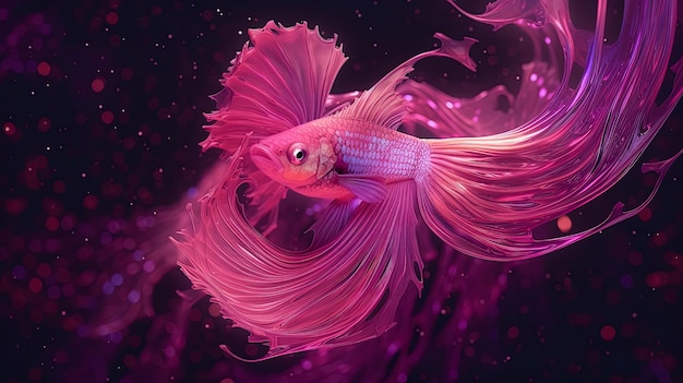 Betta vis in sterrenstelsels met sterren nevels en spiralen Fantasy achtergrond Pink Ballerina betta vis