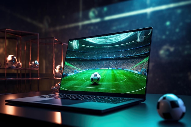 Photo betting on sports with phone and laptop