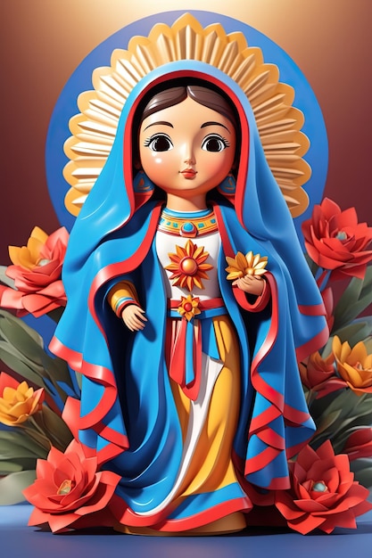 Photo beuatiful virgin mary our lady of guadalupe 3d character design playful cartoon model