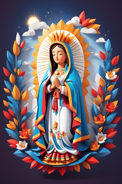Beuatiful Virgin Mary Our Lady of Guadalupe 3D character design playful cartoon model