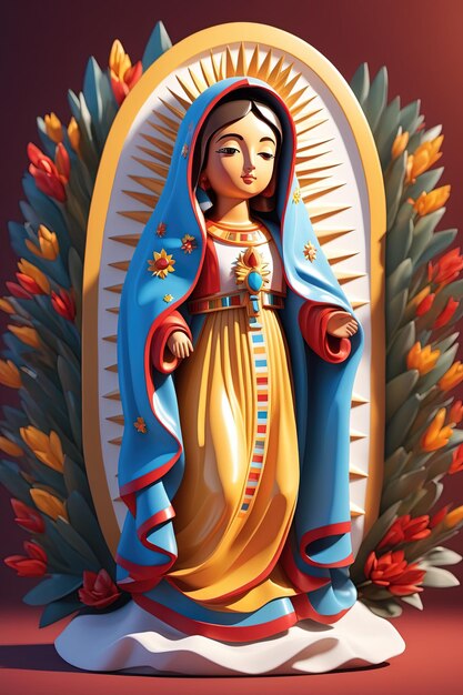 Photo beuatiful virgin mary our lady of guadalupe 3d character design playful cartoon model