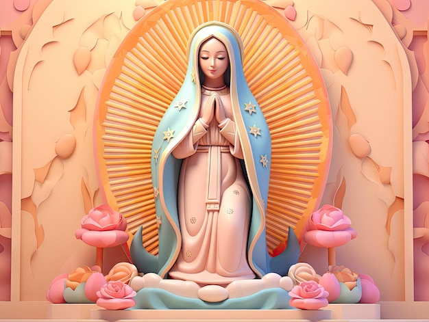 Beuatiful Virgin Mary Our Lady of Guadalupe 3D character design playful cartoon model