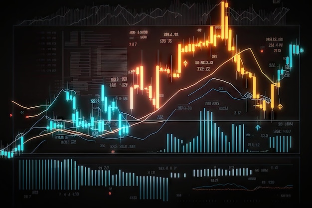 Beurs financiële grafiek met aandelenkoers en investeringskandelaargrafiek