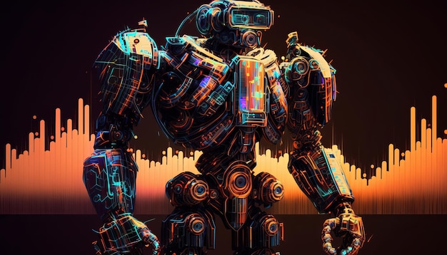 Beurs Robot Trading Bot Neon grafieken Geïsoleerd op een zwarte achtergrond