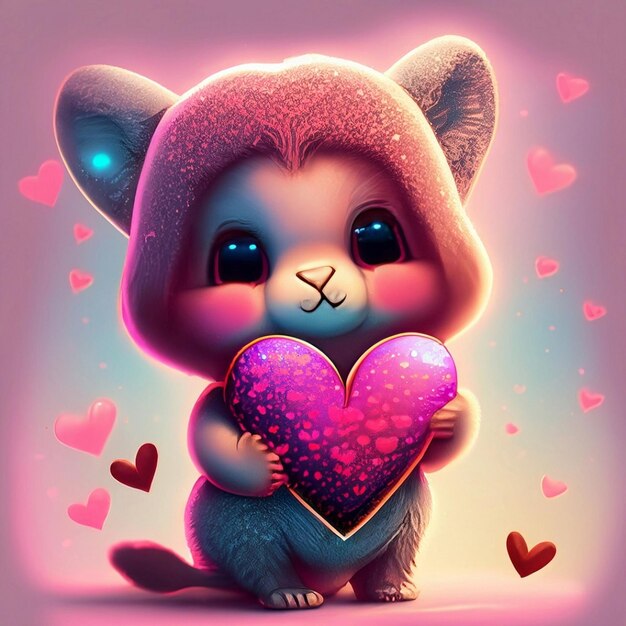 Beutiful small and cute banny holding a heart Love Valentine Day