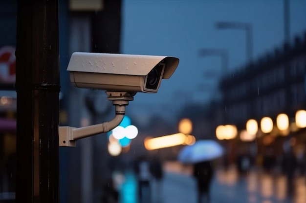 Beveiligingscamera op modern gebouw Professionele bewakingscamera's CCTV op de muur in de stad