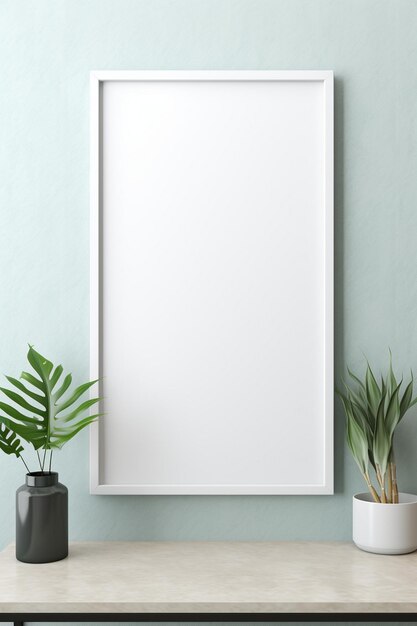 Beveled mirror tile blank frame mockup with white wall