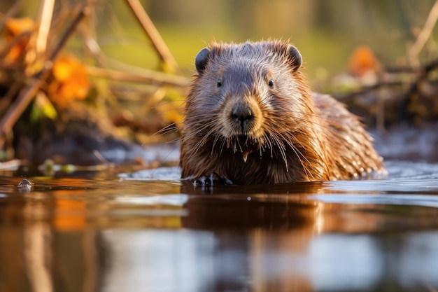 Bever in de waterclose-up