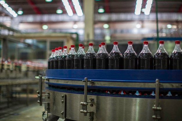 Beverage conveyor flowing with bottles