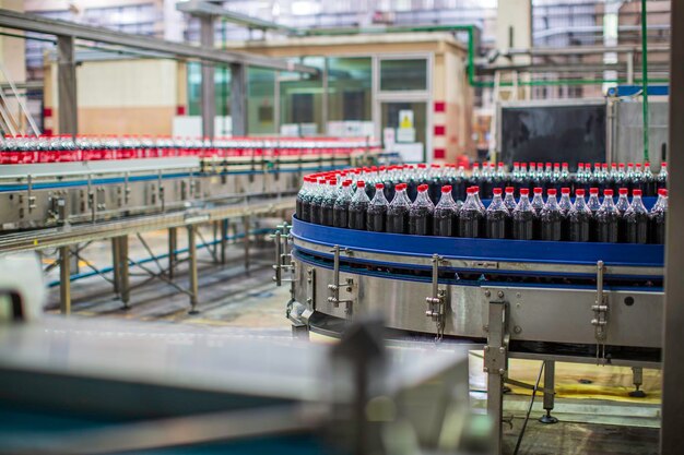 Beverage conveyor flowing with bottles