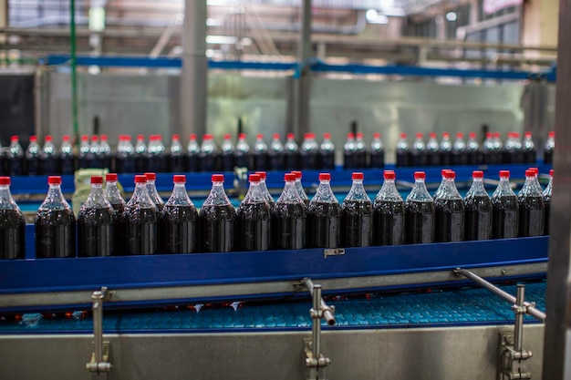 Beverage conveyor flowing with bottles