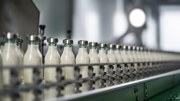 Beverage filled in bottles along production line