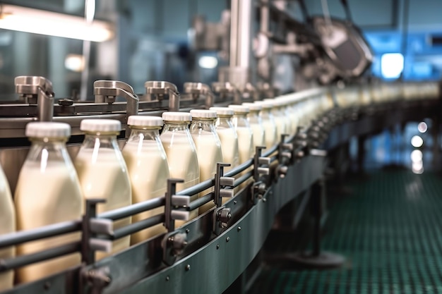 Beverage filled in bottles along production line