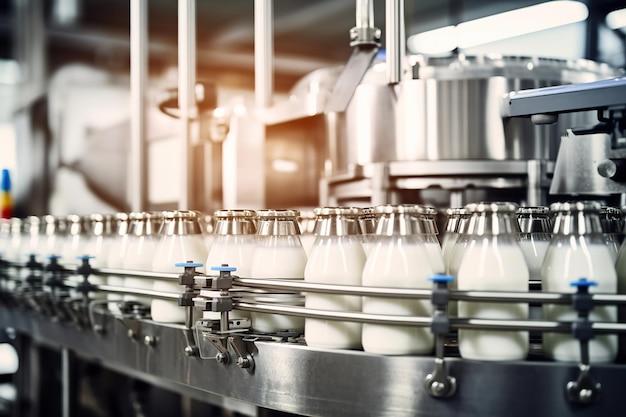 Beverage filled in bottles along production line