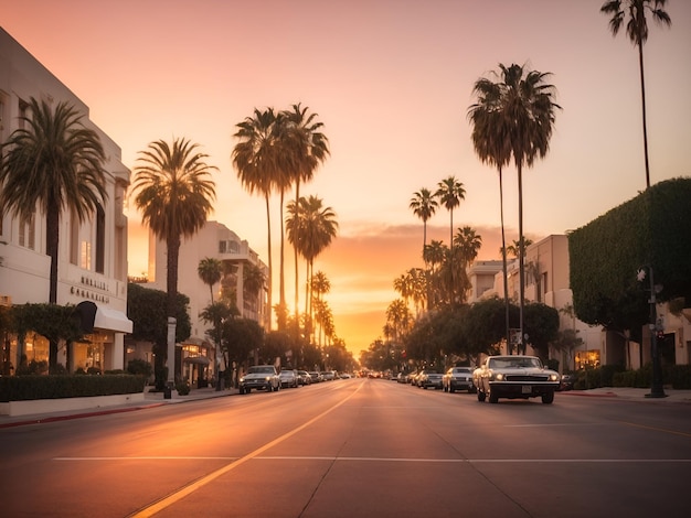 Beverly Hills Street bij zonsondergang