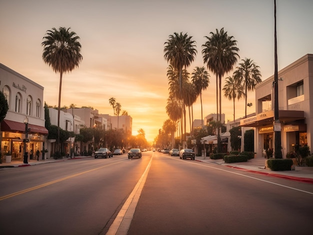 Beverly Hills Street bij zonsondergang