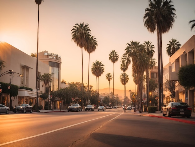 beverly hills street in sunset