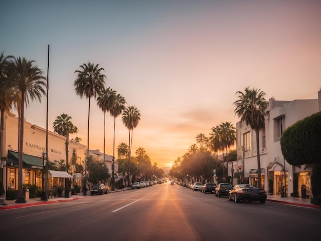 beverly hills street in sunset