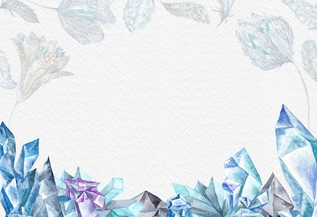 Bevroren blauwe edelstenen frame met lege ruimte op gestructureerd papier