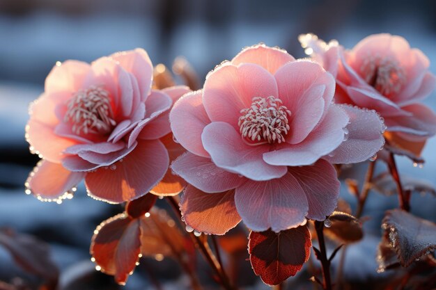 Bevroren bloemen op winterochtend generatieve IA