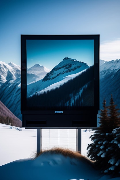 Bevroren digitale signage op de top van een wilde berg