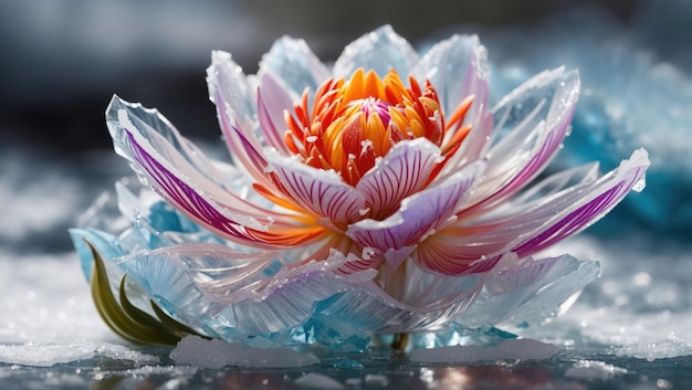 Bevroren elegantie Exotische bloemen bloeien te midden van delicaat ijs
