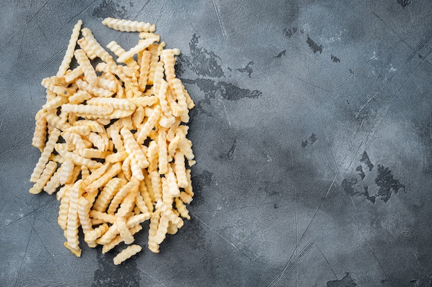 Bevroren Frieten Aardappelen Die Op Een Grijze Achtergrond Bovenaanzicht Plat Leggen