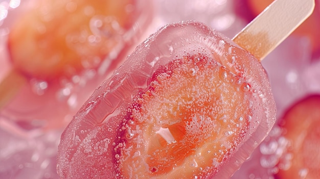 Bevroren fruit en bessen op ijs met stokken Achtergrondconcept