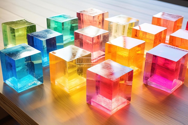 Foto bevroren ijsblokjes kleurrijke blokken op tafels