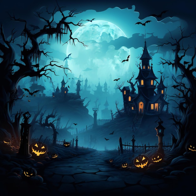 Bevroren in angst Halloween illustratie Overstroomd in Blauw Mysterium