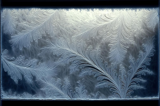 Bevroren patroon op het venster Frosted glas in verbazingwekkende elementen Winter kristal achtergrondstructuur 3D render AI gegenereerd